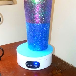 Custom handmade tumbler made by Carrie glitter blue and blue silver dark blue